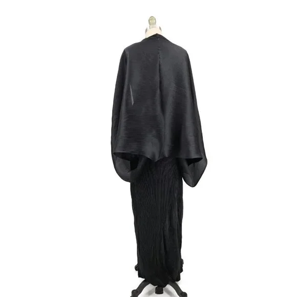 VTG Issey Miyake Black Pleated Maxi Dress Size 4 Attached Jacket Sleeves - Picture 6 of 15